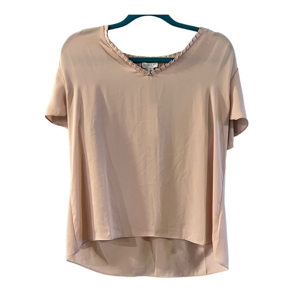 Anthropologie CURRENT AIR LOS ANGLES Pleated Short Sleeve Woven Blouse Blush M